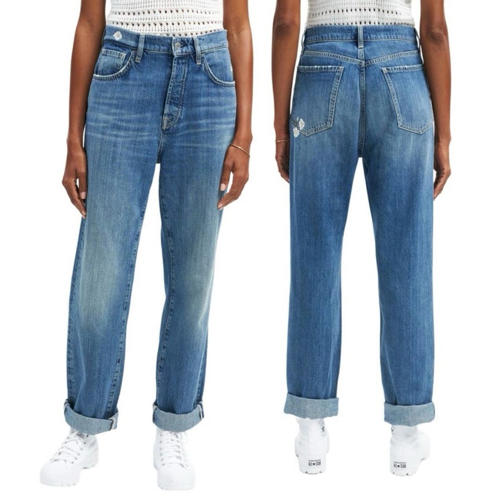 7 for all Mankind Easy Straight Leg Embroidered Floral Jeans